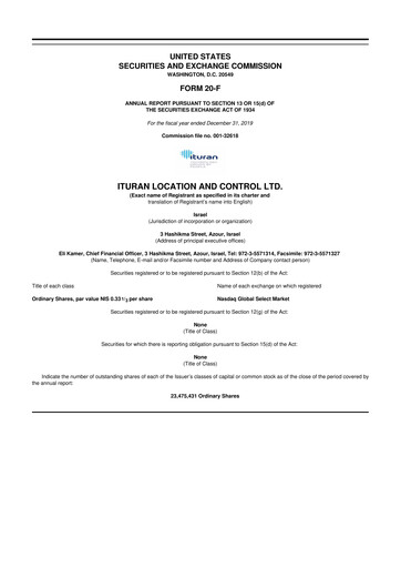 Miniature Ituran 20-F Rapport annuel 2019