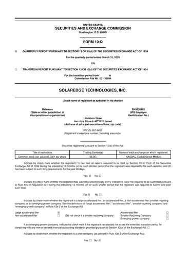 Thumbnail SolarEdge 10-Q Quarterly Report FY2020 