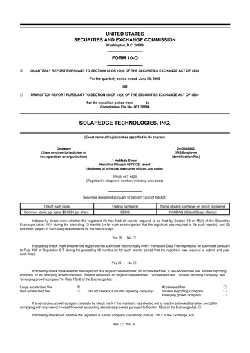 Thumbnail SolarEdge 10-Q Quarterly Report FY2020 