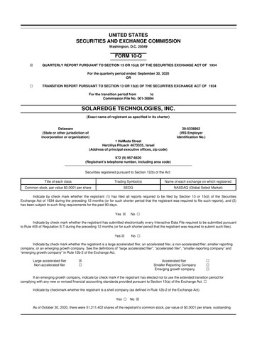 Thumbnail SolarEdge 10-Q Quarterly Report FY2020 