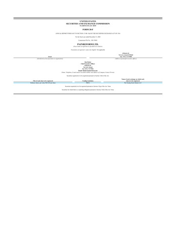 Thumbnail PainReform 20-F Annual Report 2020