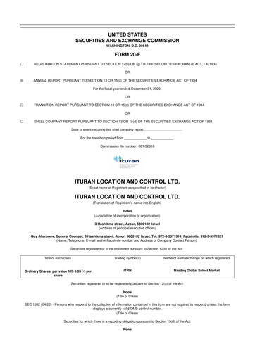 Miniature Ituran 20-F Rapport annuel 2020