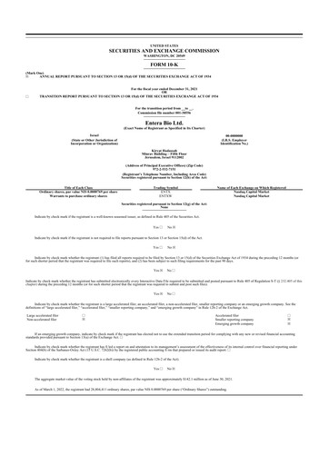 Thumbnail Entera Bio 10-K Annual Report 2021