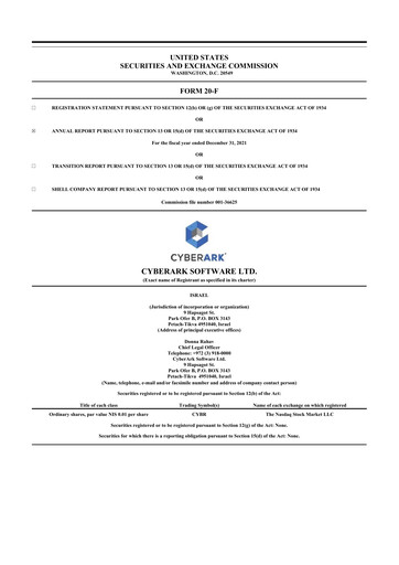 Thumbnail CyberArk Software 20-F Annual Report 2021