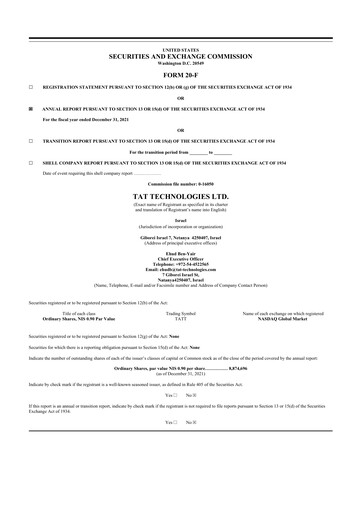 Thumbnail TAT Technologies 20-F Annual Report 2021