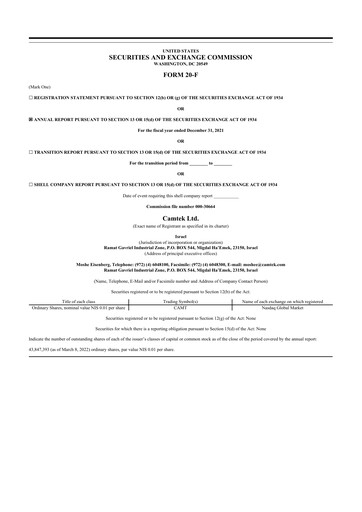 Thumbnail Camtek 20-F Annual Report 2021