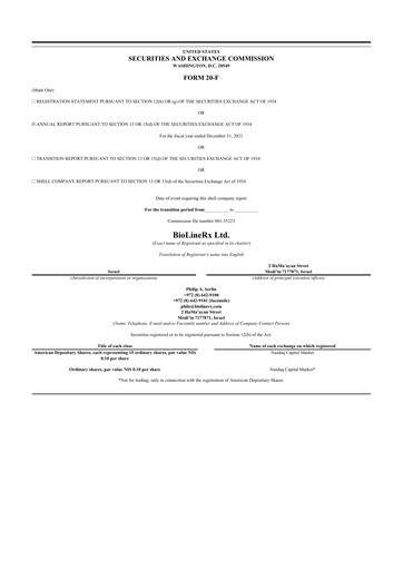 Thumbnail BioLineRx 20-F Annual Report 2021