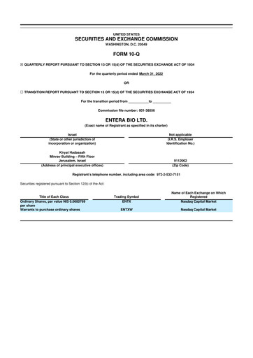 Thumbnail Entera Bio 10-Q Quarterly Report FY2022 