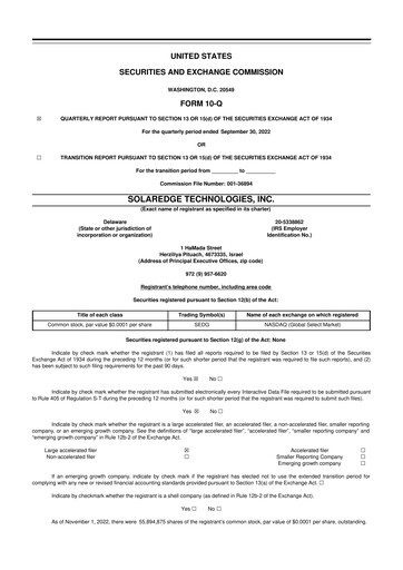 Thumbnail SolarEdge 10-Q Quarterly Report FY2022 