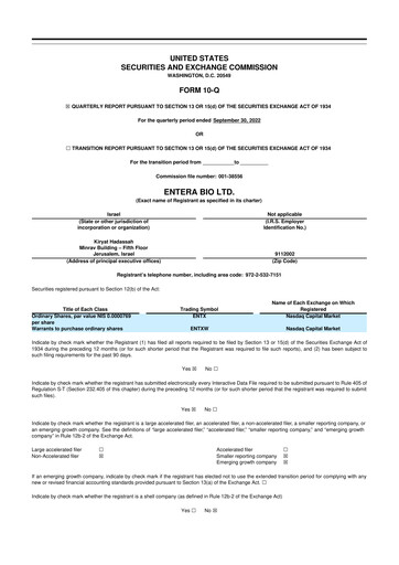 Thumbnail Entera Bio 10-Q Quarterly Report FY2022 