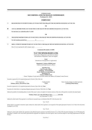 Thumbnail TAT Technologies 20-F Annual Report 2022