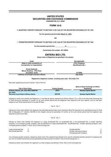 Thumbnail Entera Bio 10-Q Quarterly Report FY2023 