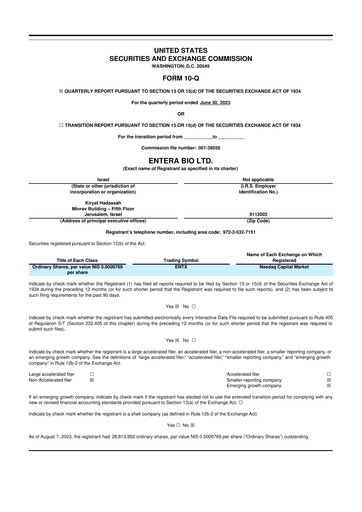 Thumbnail Entera Bio 10-Q Quarterly Report FY2023 