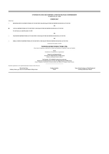 Thumbnail Tower Semiconductor 20-F Annual Report 2023