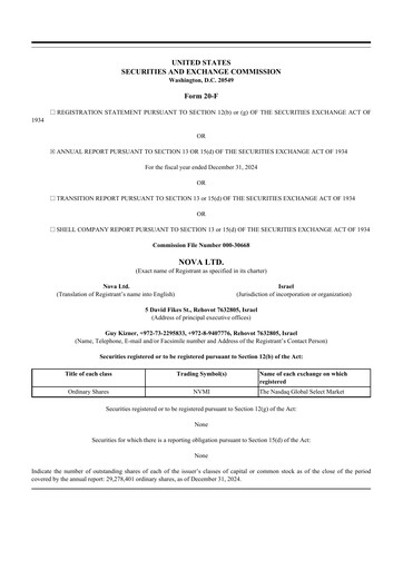 Thumbnail Nova Ltd.
 20-F Annual Report 2024