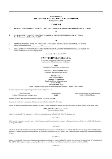 Thumbnail TAT Technologies 20-F Annual Report 2024