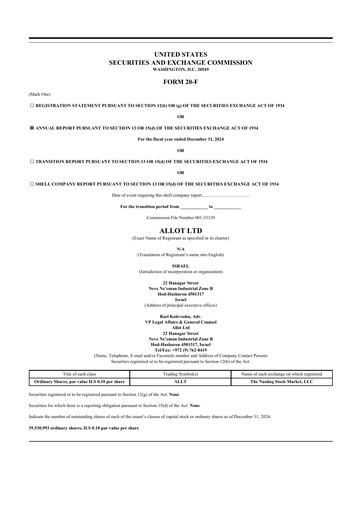 Thumbnail Allot 20-F Annual Report 2024