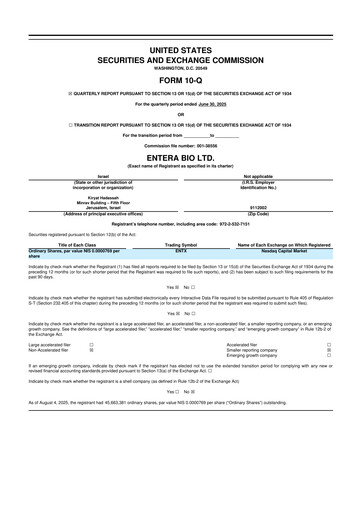 Thumbnail Entera Bio 10-Q Quarterly Report FY2025 