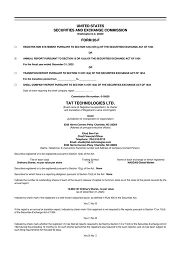 Thumbnail TAT Technologies 20-F Annual Report 2025