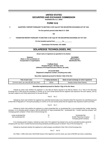 Thumbnail SolarEdge 10-Q Quarterly Report FY 