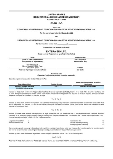 Thumbnail Entera Bio 10-Q Quarterly Report FY 