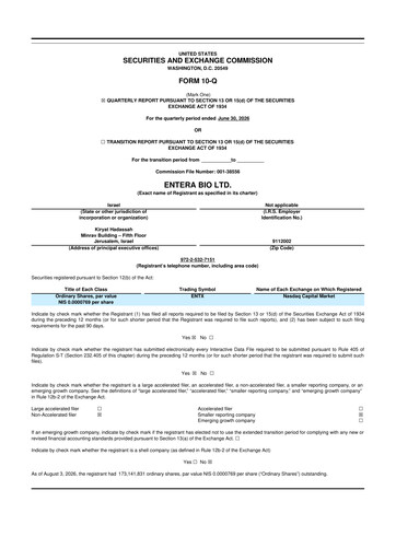 Thumbnail Entera Bio 10-Q Quarterly Report FY2026 