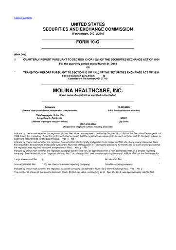 Thumbnail Molina Healthcare
 10-Q Quarterly Report FY2014 