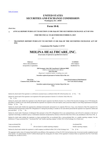 Thumbnail Molina Healthcare
 10-K Annual Report 2015