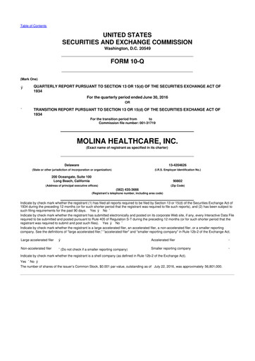 Thumbnail Molina Healthcare
 10-Q Quarterly Report FY2016 