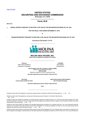 Thumbnail Molina Healthcare
 10-K Annual Report 2016