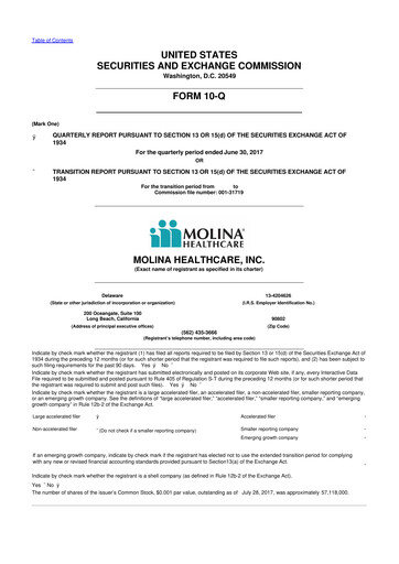 Thumbnail Molina Healthcare
 10-Q Quarterly Report FY2017 