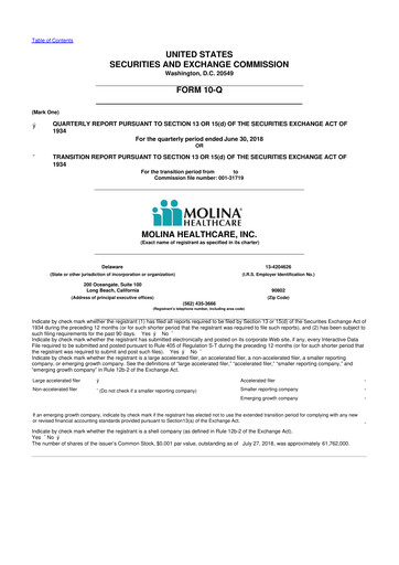 Thumbnail Molina Healthcare
 10-Q Quarterly Report FY2018 