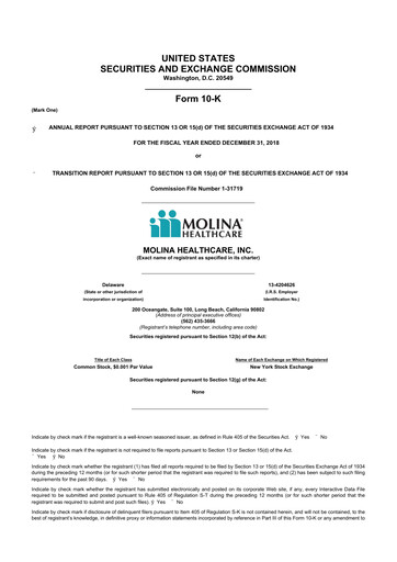 Thumbnail Molina Healthcare
 10-K Annual Report 2018