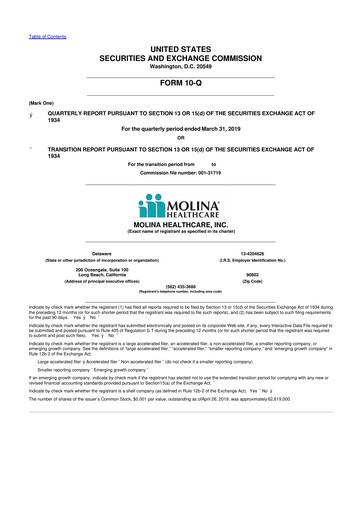 Thumbnail Molina Healthcare
 10-Q Quarterly Report FY2019 