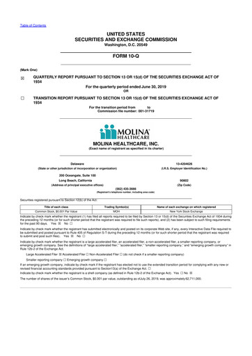Thumbnail Molina Healthcare
 10-Q Quarterly Report FY2019 