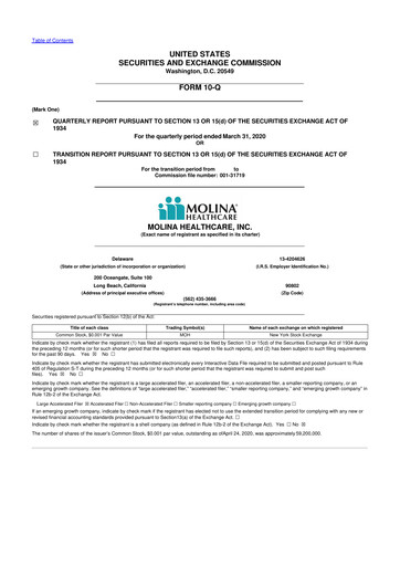 Thumbnail Molina Healthcare
 10-Q Quarterly Report FY2020 