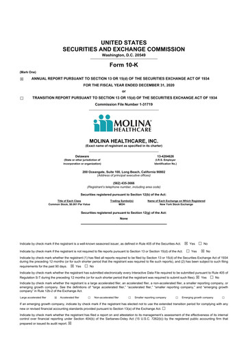 Thumbnail Molina Healthcare
 10-K Annual Report 2020
