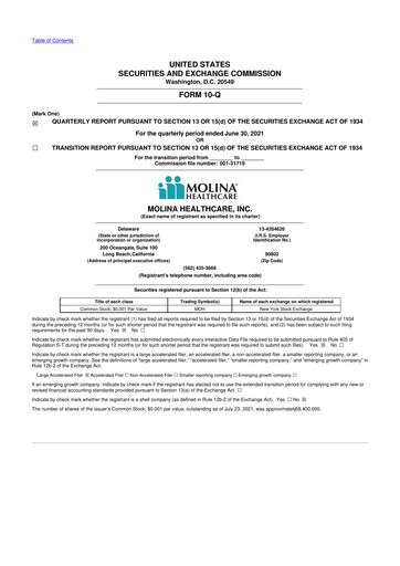 Thumbnail Molina Healthcare
 10-Q Quarterly Report FY2021 