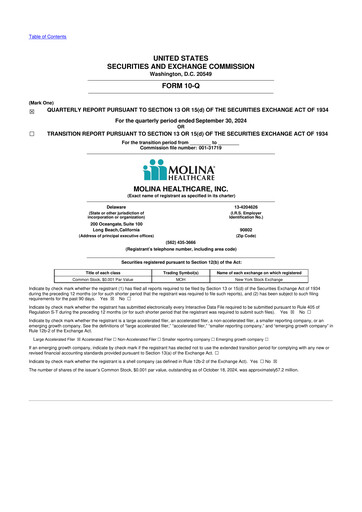 Thumbnail Molina Healthcare
 10-Q Quarterly Report FY2024 