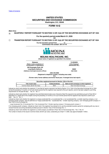 Miniature Molina Healthcare
 10-Q Rapport trimestriel  
