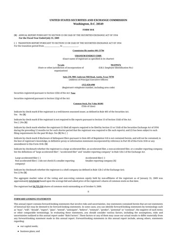 Thumbnail Uranium Energy
 10-K Annual Report 