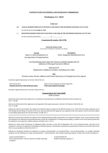 Thumbnail Uranium Energy
 10-K Annual Report 