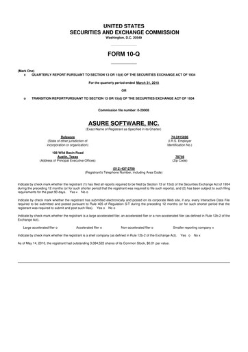 Miniature Asure Software
 10-Q Rapport trimestriel  