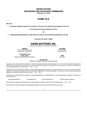 Miniature Asure Software
 10-Q Rapport trimestriel  