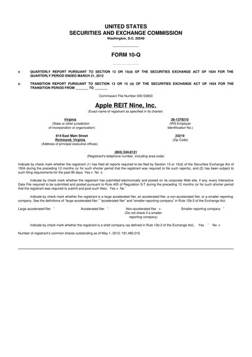 Thumbnail Apple Hospitality REIT
 10-Q Quarterly Report FY2012 