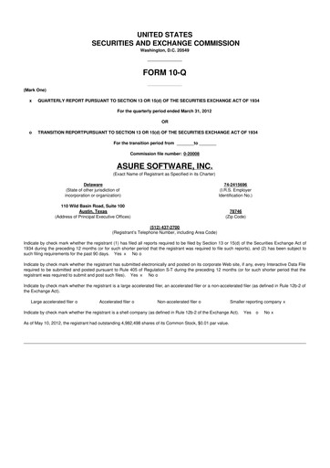 Miniature Asure Software
 10-Q Rapport trimestriel 2012 