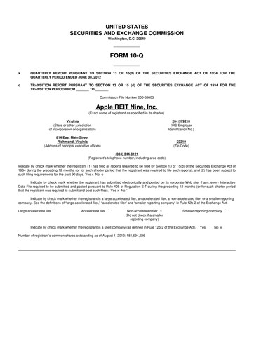 Thumbnail Apple Hospitality REIT
 10-Q Quarterly Report FY2012 