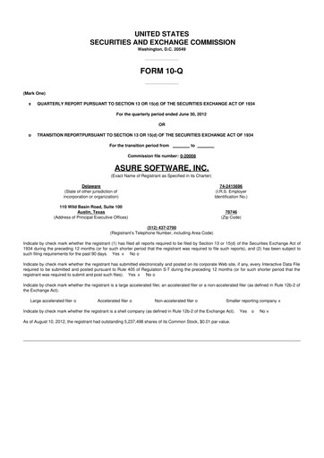 Miniature Asure Software
 10-Q Rapport trimestriel 2012 