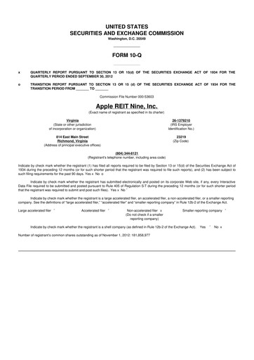 Thumbnail Apple Hospitality REIT
 10-Q Quarterly Report FY2012 