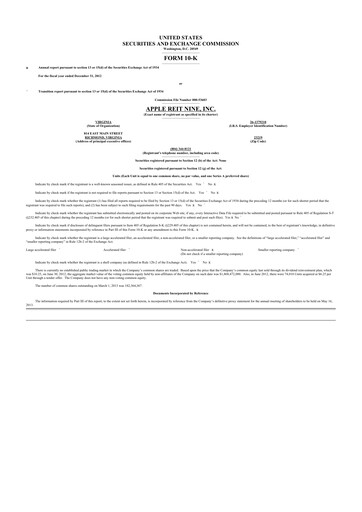 Thumbnail Apple Hospitality REIT
 10-K Annual Report 2012